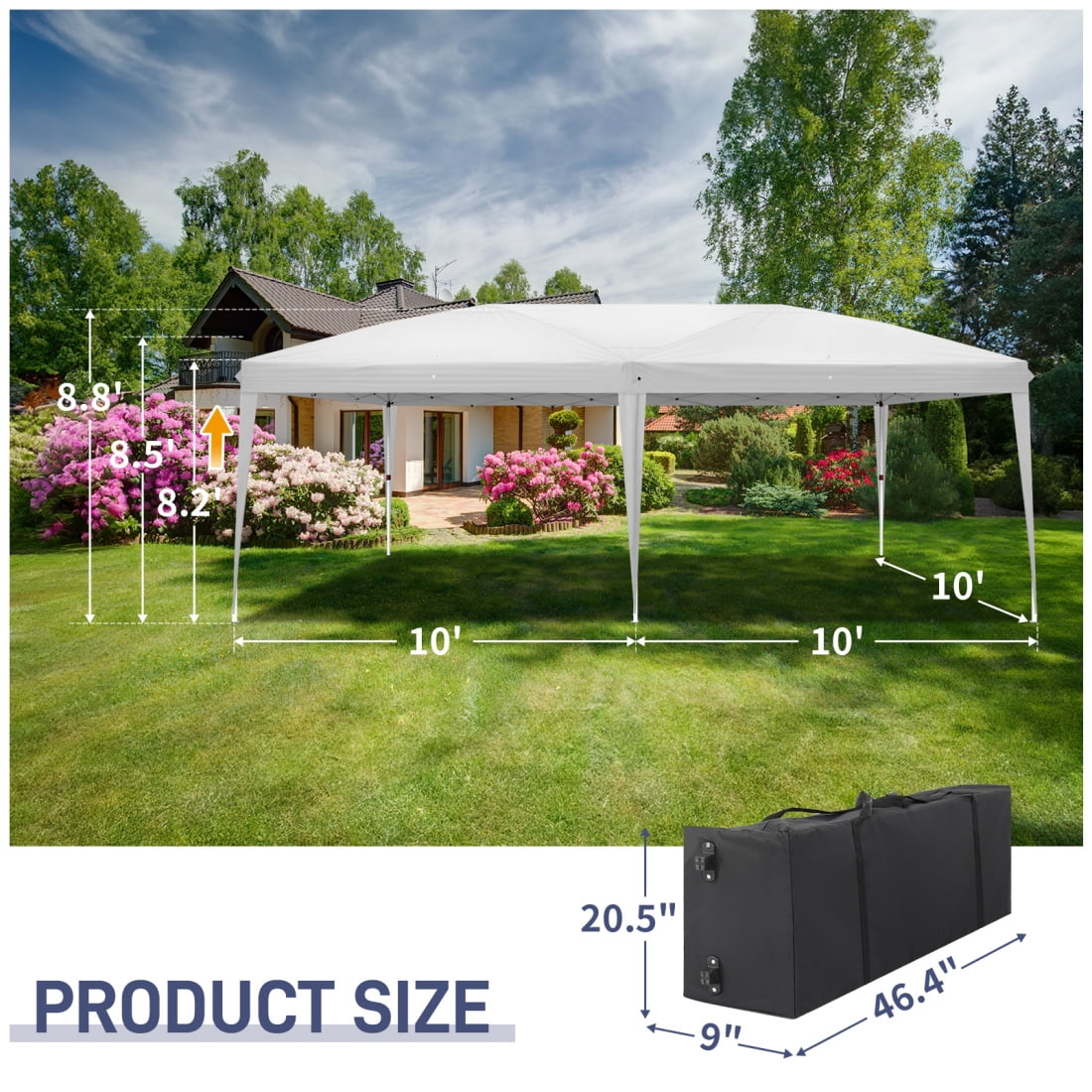 10'x20' Gazebo Waterproof Outdoor Canopy Patio Tent with Reinforced Canopy, Practical Waterproof Folding Tent, Party Tent for Wedding BBQ Cater, White