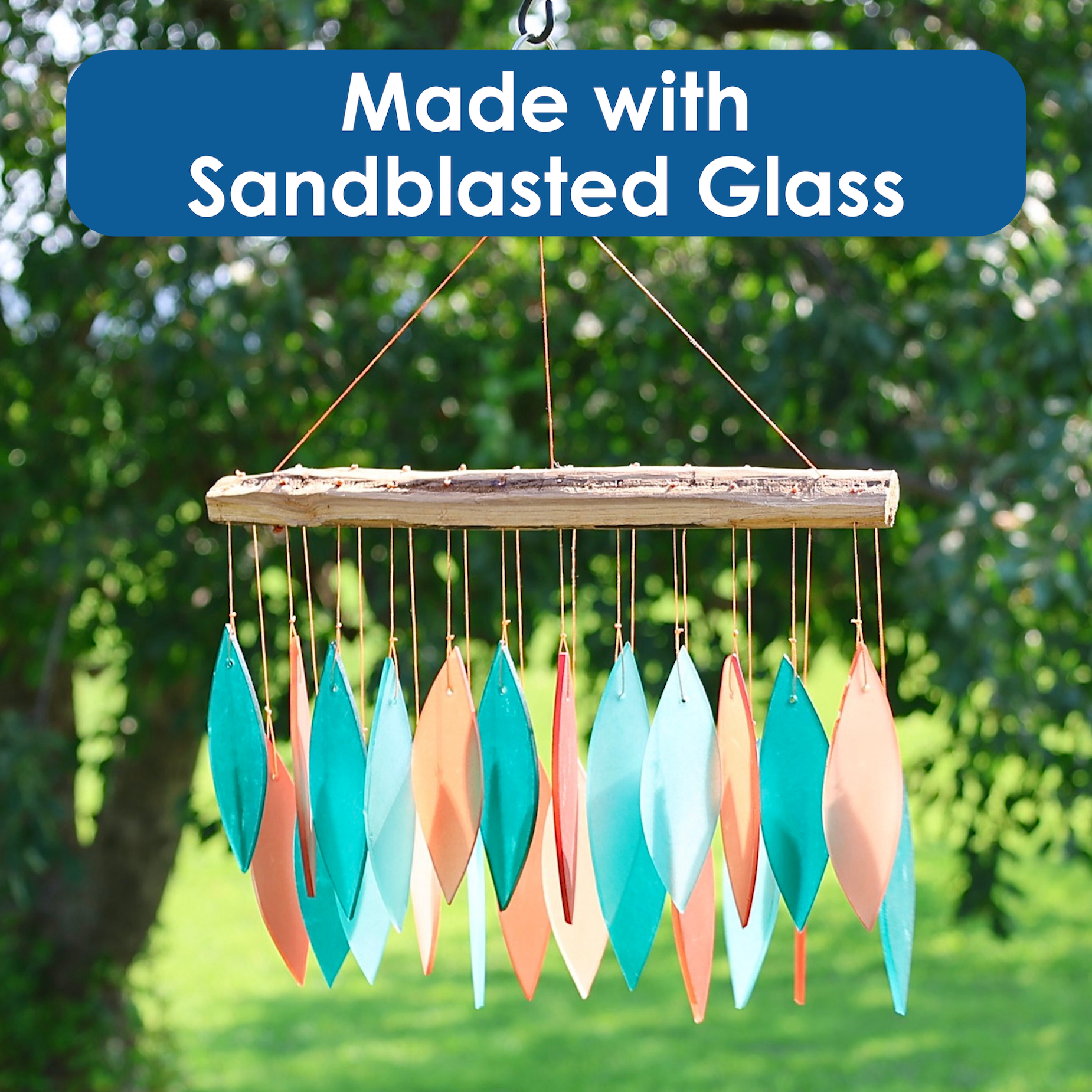 Blue Handworks Wind Chimes Coral and Teal Glass Wind Chime Garden Decor
