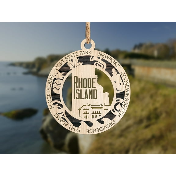 The Cabin Woodworker - Baltic Birch Wood - Rhode Island State Ornament - Solid Backing