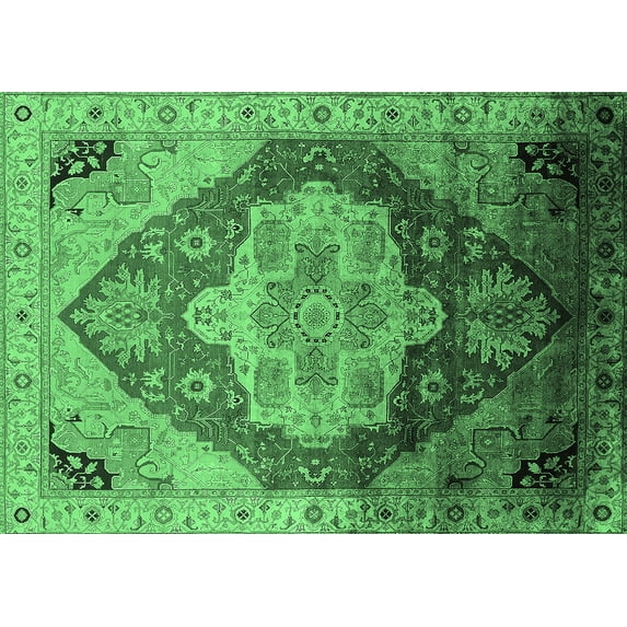 Ahgly Company Indoor Rectangle Oriental Emerald Green Industrial Area Rugs, 2' x 5'