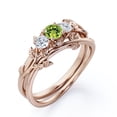 thumbnail image 4 of JeenMata 1 TCW Round Shaped Lab Created Peridot and Moissanite - Inspired by Nature - Trilogy Bridal Ring Set - 18K Rose Gold Plating over Silver, 4 of 6