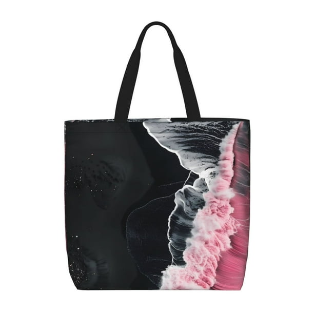 Balery Pink White Ocean Waves Bolsa de Mano para Mujeres con Cremallera, Bolsa de Gimnasio con Compartimentos, Bolsa para Laptop, Bolsa para Trabajo