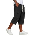 thumbnail image 5 of Nestiefly Long Cargo Shorts for Men Below Knee Waffle Drawstring Capris Pants Elastic Waist Lightweight Summer Resort Wear Black XL, 5 of 8