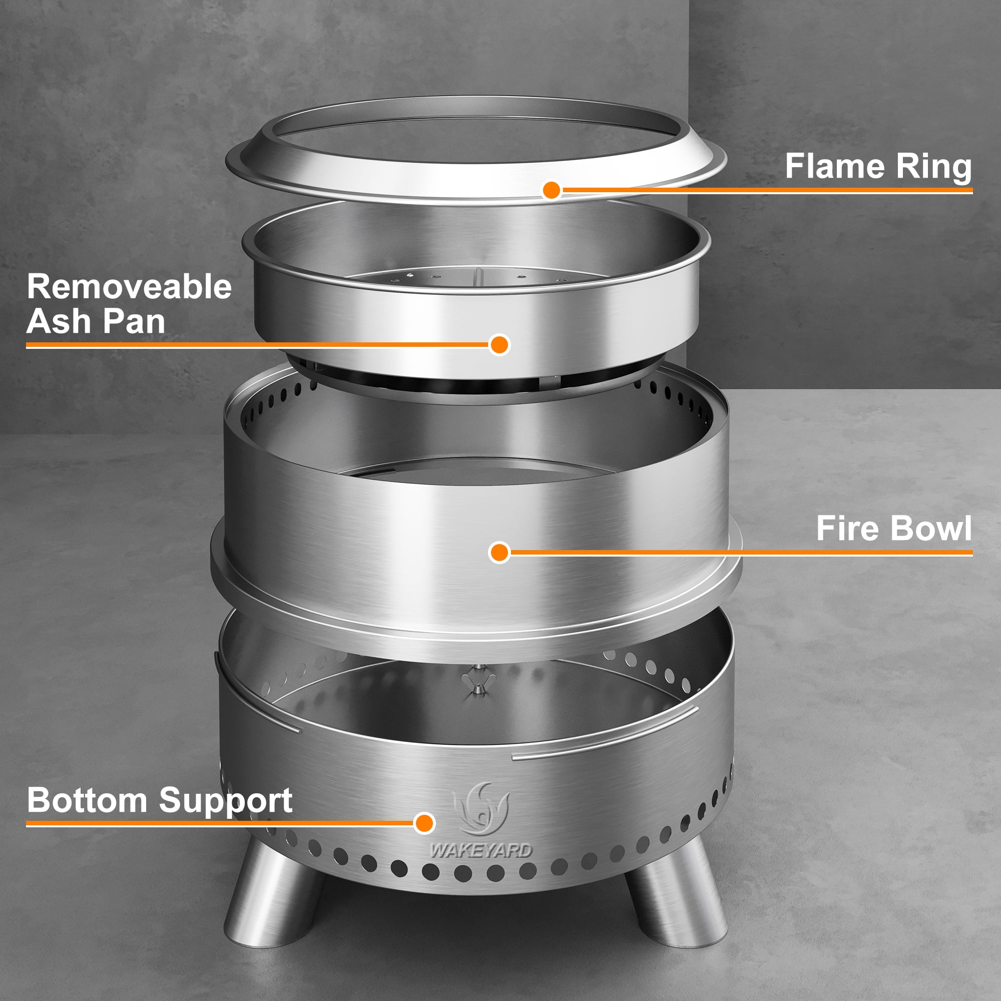 Wakeyard 19.5 inch Stainless Steel Smokeless Fire Pit with Carry Bag & Poker – Perfect for Patio, Backyard & Camping