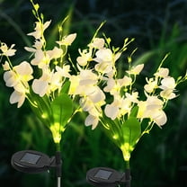 2 Pack Solar Garden Flowers,40 Heads Warm LED Solar Flowers,Waterproof Solar Phalaenopsis Lights,Phalaenopsis Solar Flower for Garden Patio Yard,White,PVC,26.77 in