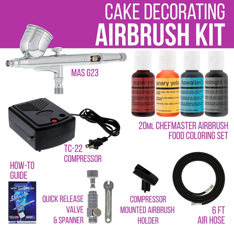  Cake Airbrush Decorating Kit with Compressor: Futebo Cookie  Airbrush Kit with 8 Vivid Airbrush Metallic Food Colors, Decorate Cakes,  Desserts or Other Baking Food(Color: Black) : Arts, Crafts & Sewing