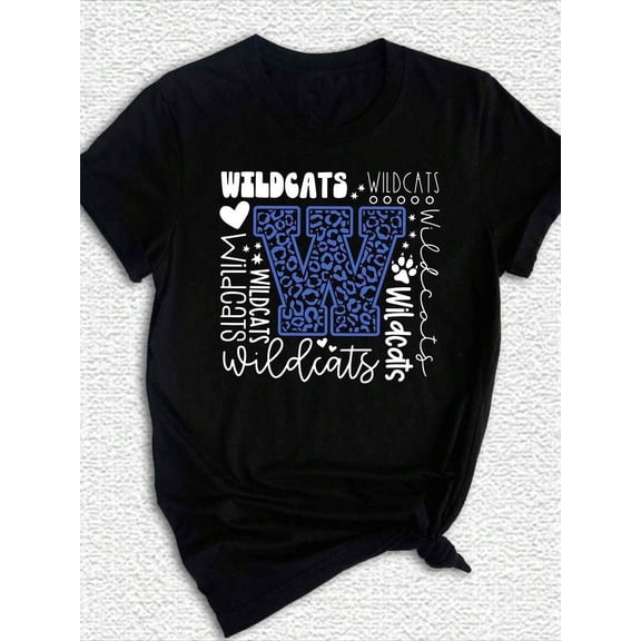 Unisex Wildcats Shirt, Oversized Short Sleeve, Women's Casual Short-Sleeved Top
