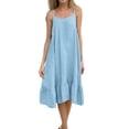 thumbnail image 2 of Smsaxvxz Women's Summer Strap Dresses Fashion Solid Crew Neck Sleeveless Ruffle Pleated Hem Casual Loose Midi Beach Sundress Light Blue 3XL, 2 of 5