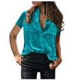 thumbnail image 2 of REORIAFEE Women Button Down V Neck Blouses Long Sleeve Solid Color Band Collar Pocket Shirts for Work Office Oversized Relaxed Fit Tops 2024 Clothing Trendy, 2 of 3