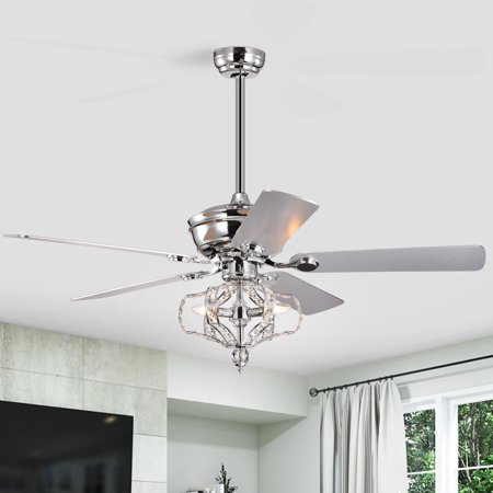 

Crystal Ceiling Fan with Lights Fandelier Chandelier Reversible Blades 3 Wind Speeds Remote Control for Bedroom Living Dining Room Chrome 52 Inch