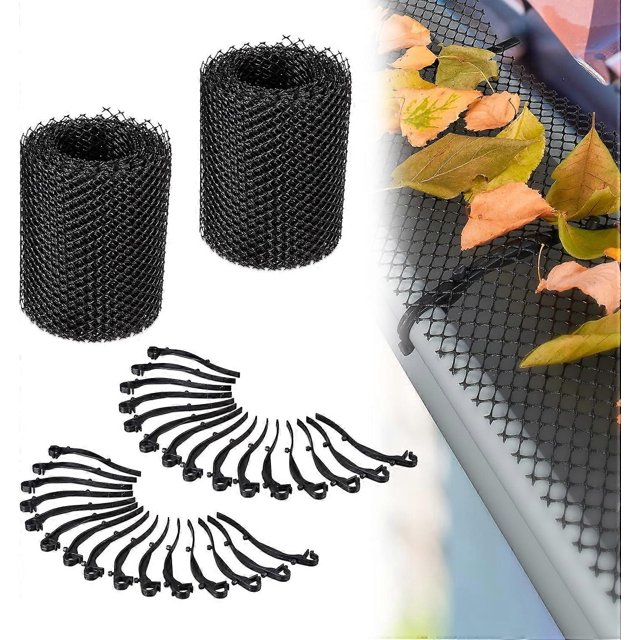 Gutter mesh, Set of 2, Each 600 x 15 cm, Plastic mesh, 12 m total protection, Black