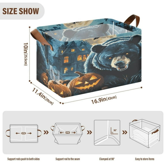 BZSMCE Collapsible Fabric Cube Storage Bins Halloween Bear Plainting Design Pattern Storage Box