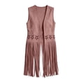 thumbnail image 4 of Vests for Women Western Fringe Sleeveless Vest Hollow Cutout Open Front Layering Jackets Pink 2XL, 4 of 9
