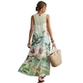thumbnail image 2 of Jiueut Hummingbird Flower Print Summer Dresses for Women Linen Look Casual Maxi Dress Beach Vacation Long Sundresses Breathable Sleeveless Tank Dress with Pockets, 2XL, 2 of 7