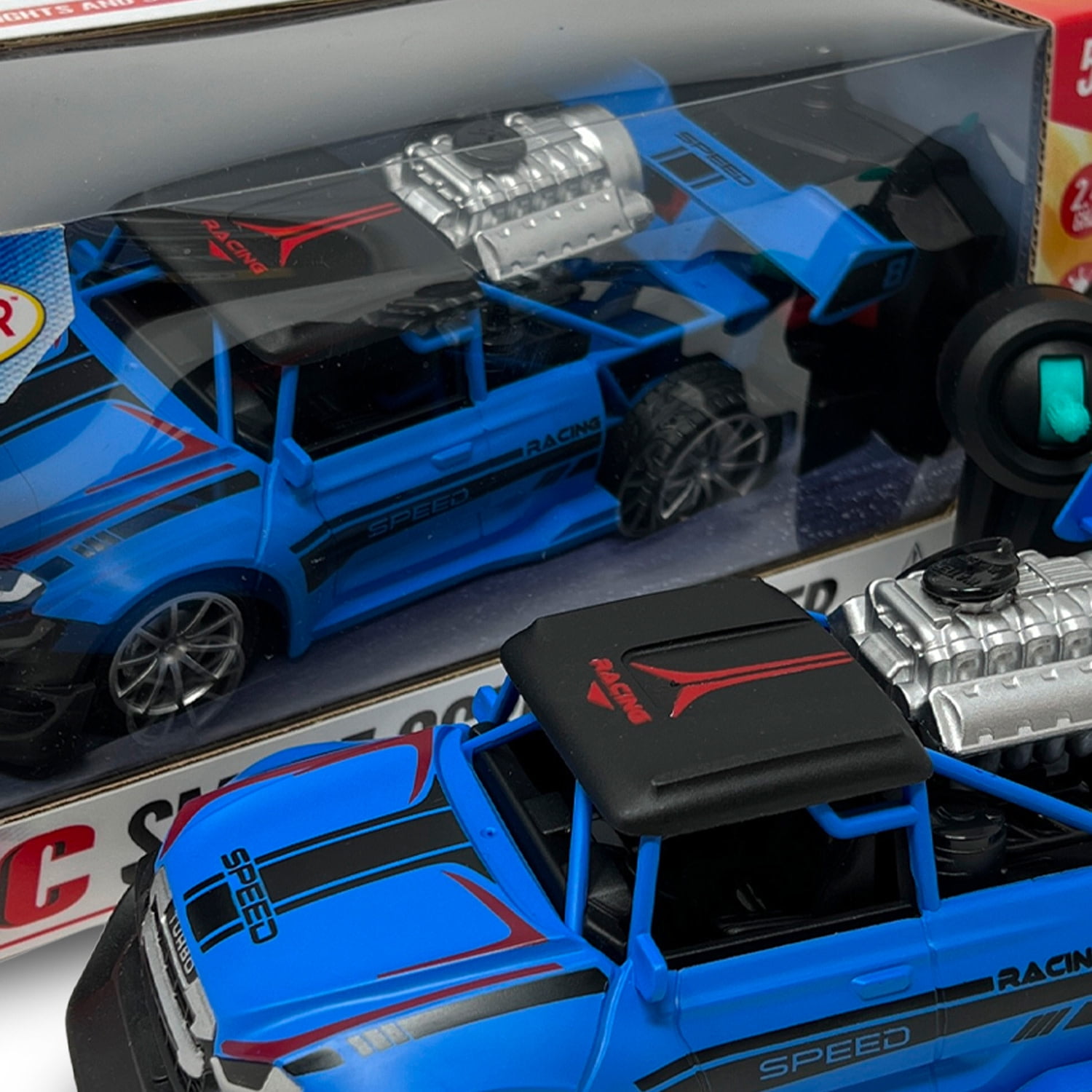 Hyper Drive: RC Smoke Screen Racer - Blue - Light-Up Remote Control Car, Spraying Vapor Mist, Toy Vehicle Performs Stunts & Tricks, 2.4 GHz, Kids 5+
