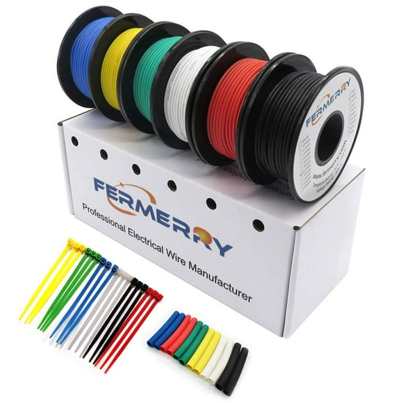 Cable eléctrico en espiral de calibre 30, 6 colores, 100 pies cada uno, cable flexible trenzado de silicona de 30 AWG, kit de alambre de cobre estañado de Fermerry