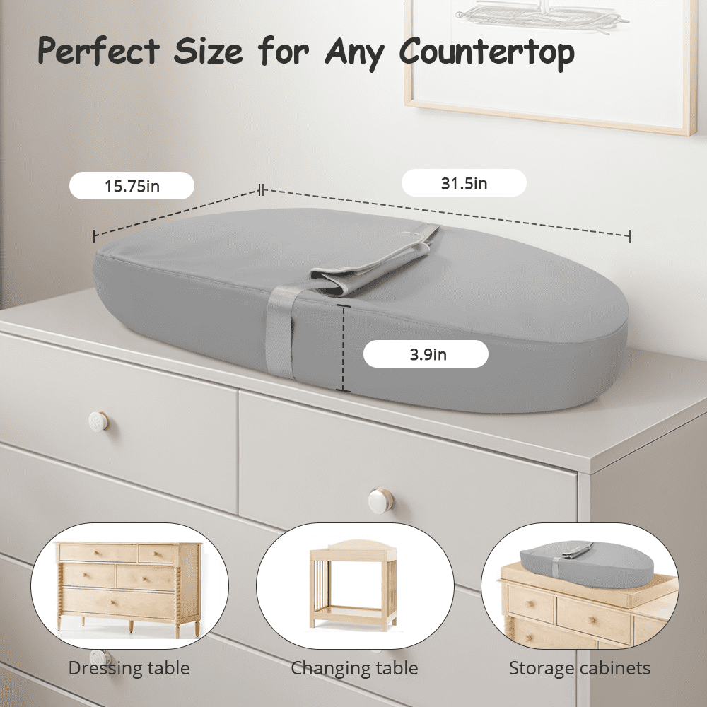 Baby Changing Pad, Caveen Baby Changing Station for Diaper Change and Dresser, with Waterproof Wipe-Clean PU Cover and Non-Slip Bottom, Portable, Grey