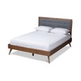 thumbnail image 1 of Baxton Studio Ines Mid-Century Moderna tela gris oscuro tapizada nogal marrón acabado madera cama tamaño queen con plataforma Baxton Studio 1.93271E11, 1 of 2