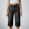 thumbnail image 4 of Women's High Waist Knee Length Denim Pants Loose Wide Leg Capri Jeans with Pockets Y2K Casual Jeans Trendy Vintage Streetwear Black, 4 of 5