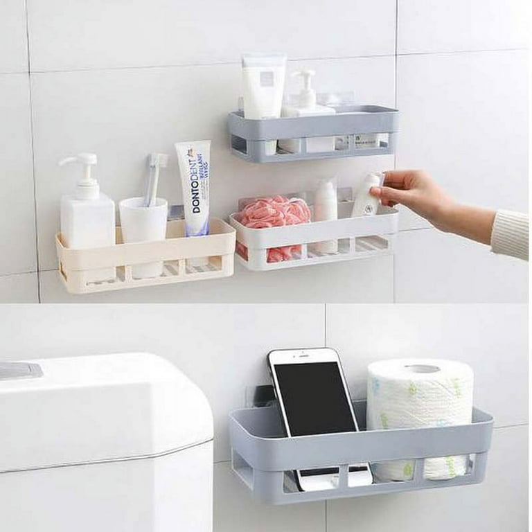 1pc, self-adhesive perforation-free bathroom storage shelf, wall-mounted storage  shelf, shower flower basket rack, kitchen hollow storage device