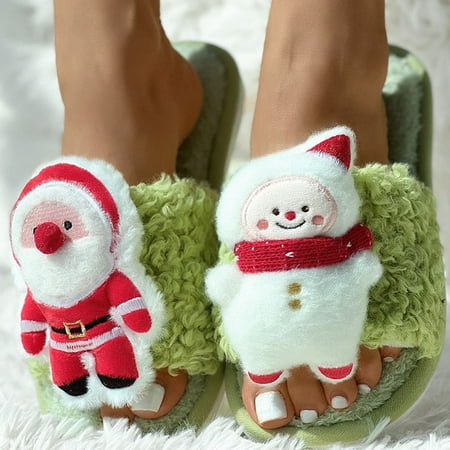 

Cathalem Tan Boots for Women Flat Slippers For Women Winter Warm Cotton Santa Christmas Home Slippers Boots for Women Dressy Green 8