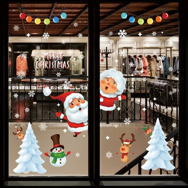 Decoración Navideña Para Ventanas - 133 Calcomanías De PVC Con Motivos De Papá Noel, Árboles Y Copos De Nieve