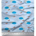 thumbnail image 2 of Soimoi Blue Silk Fabric Clouds & Bird Print Sewing Fabric Yard 44 Inch Wide, 2 of 3
