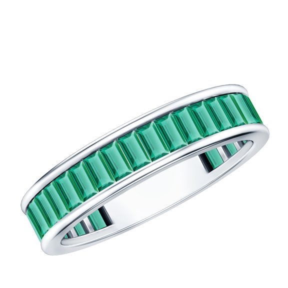 Rosec Jewels Lab Grown Emerald Eternity Band for Women - Baguette Eternity Band - AAAA Quality Certified - with Jewelry Box, 925 Sterling Silver, US 4.00