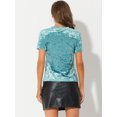 thumbnail image 4 of Disfraz de Halloween Camiseta Terciopelo Sólida Casual De Manga Corta Con Cuello Redondo Para Mujer Azul claro gris S, 4 of 5