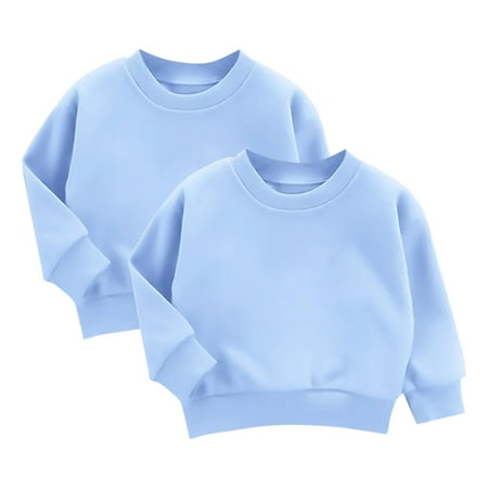 

ATOGUTA 2 Pack Teens Boy Girl Long Sleeve Shirt Casual Loose T Shirt Crewneck Long Sleeve Comfy Soft Blouse Cute Tops for School Light Blue Size 3T-9