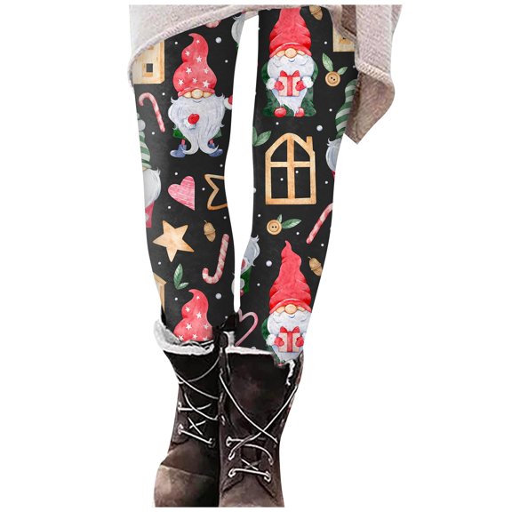 Dndkilg Christmas Light Leggings Workout Holiday High Waisted Women's Work Pants Funny Santa Tummy Control Pantyhose Tight Pattern Leggings Black XL