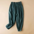 thumbnail image 2 of Womens Cotton Linen Pants Casual Elastic Waist Wide Leg Pants Solid Loose Comfy Crop Lounge Trousers with Pockets, 2 of 8