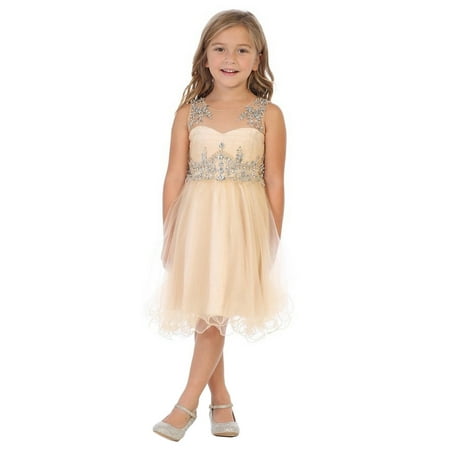 My Best Kids Girls Champagne Stone Accented Junior Bridesmaid Dress ...