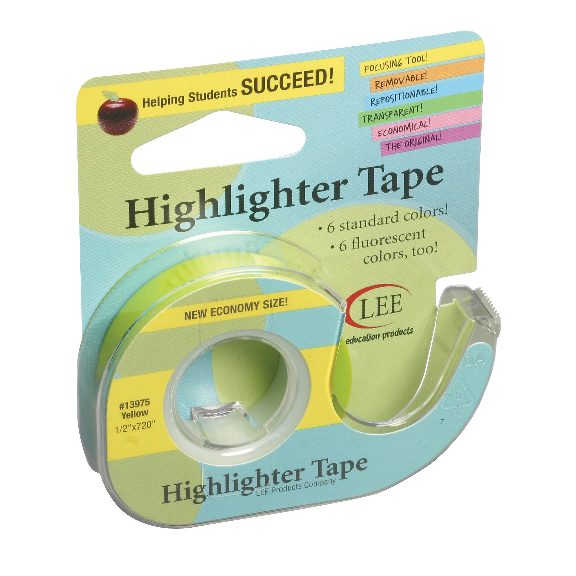 Lee Products Removable Highlighter Tape 1/2"W x 4"L Yellow LEE13975