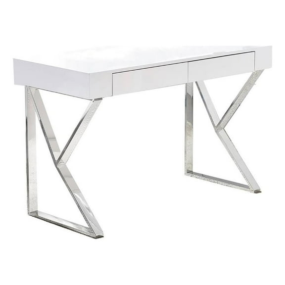 Bowery Hill 47" Modern Wood/Stainless Steel Computer Desk in Silver/White
