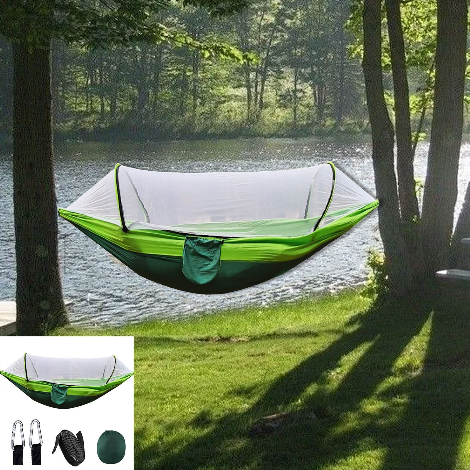 Ranliy Camping Hammock with Mosquito Net, Lightweight Hanging Hammocks Tree Straps Swing Hammock Bed for Outdoor Backpacking Backyard Hiking