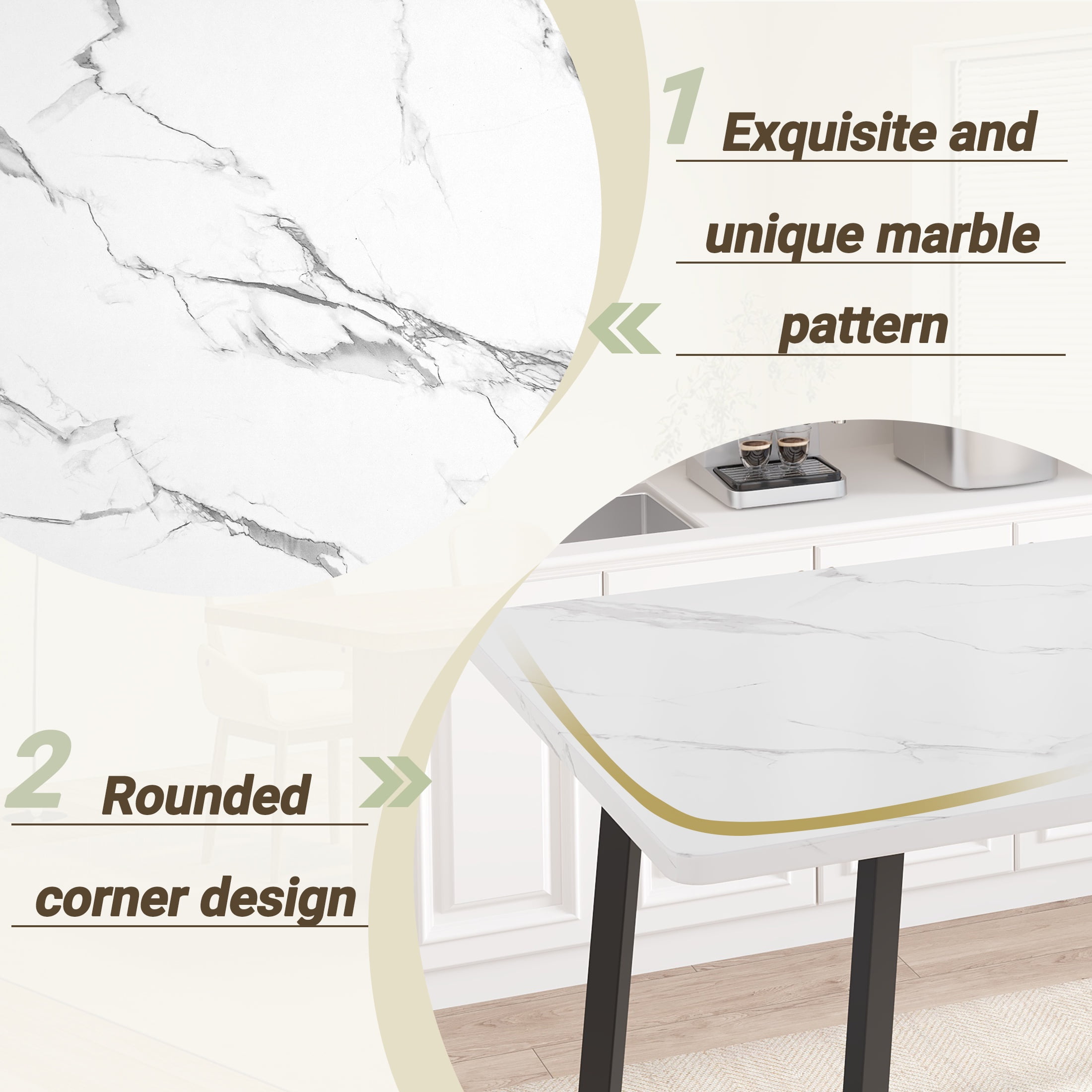 PAPROOS Dining Table Set for 4, 5 Piece Dining Room Table Set with Faux Marble Top and Fabric Upholstery Chairs, Modern Dinette Sets for Breakfast Nook, Kitchen Table and Chairs Set, White&Gray