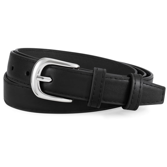 DOVACKA Women's Thin Leather Belt, Fashion Casual Waist Belt for Jeans Pants & Dresses, Silver Buckle