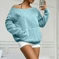 thumbnail image 5 of Mohiass Womens Off the Shoulder Sweatshirt Oversized Long Sleeve Tops Trendy Cute Loose Plain Fall Hoodie with Pocket Sky Blue XXL, 5 of 7