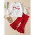 thumbnail image 2 of Qmyliery Kid Girls Pants Suit, Long Sleeve Round Neck Letters Print Tops + Casual Bell-Bottomed Pants,0-3 Years, 2 of 9