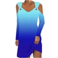thumbnail image 2 of COSFO Long Sleeve Womens Fall Dresses Casual V-Neck Blue Gradient Mini Dress A-Line Dress, 2 of 5