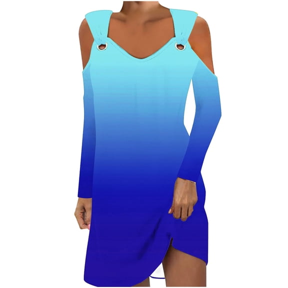 Sexlip Womens Ombre Sleeveless Dress Ruched Bust Design Stretchy Fabric Relaxed Silhouette for Evening Events Blue L