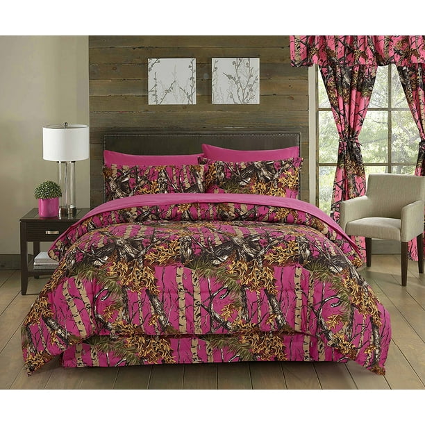 Regal Comfort The Woods Hot Pink Camouflage Queen 4 Piece Premium ...