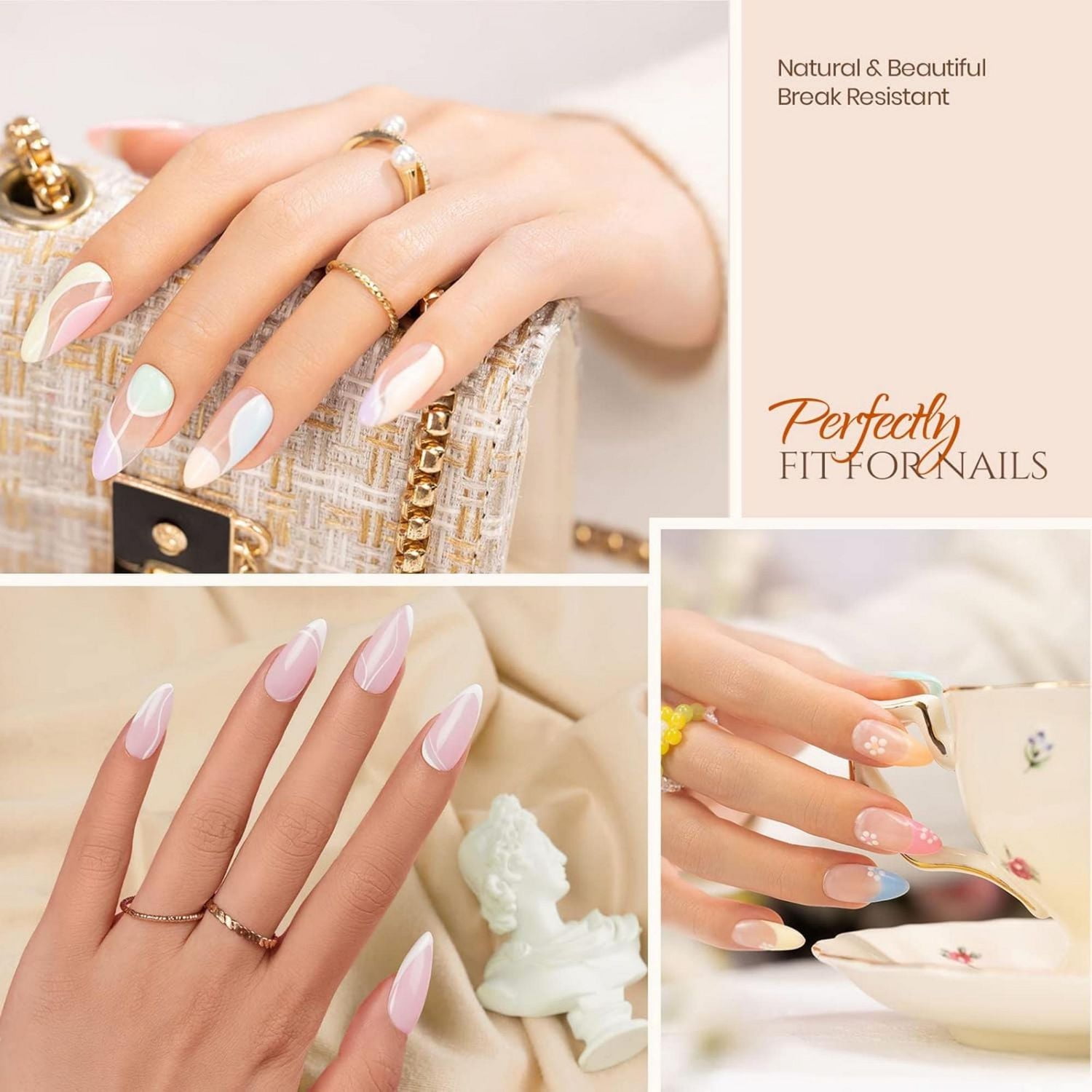 Ensemble d'ongles en gel Beetles, extensions d'ongles faciles, colle gel 5 en 1 avec 240 faux ongles préformés en amande moyenne et lampe UV, coupe-ongles en acrylique, cadeaux d'art DIY pour elle