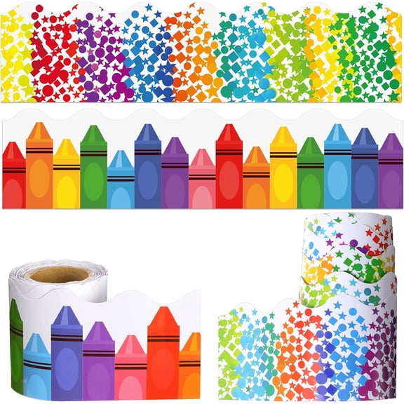 2 Pcs 59 Feet Classroom Bulletin Board Boho Eucalyptus Rainbow Border Trim Grid Decorative Wavy Rolled Board Trim Borders with Sticky Point Dot for Back to School