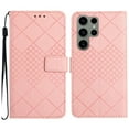thumbnail image 2 of For Samsung Galaxy S23 Ultra Wallet Case with [RFID Blocking] [Wrist Strap] [Support Kickstand] Leather Lattice Embossed Flip Magnetic Clasp Cover Credit Card Holder Case, Pink, 2 of 9