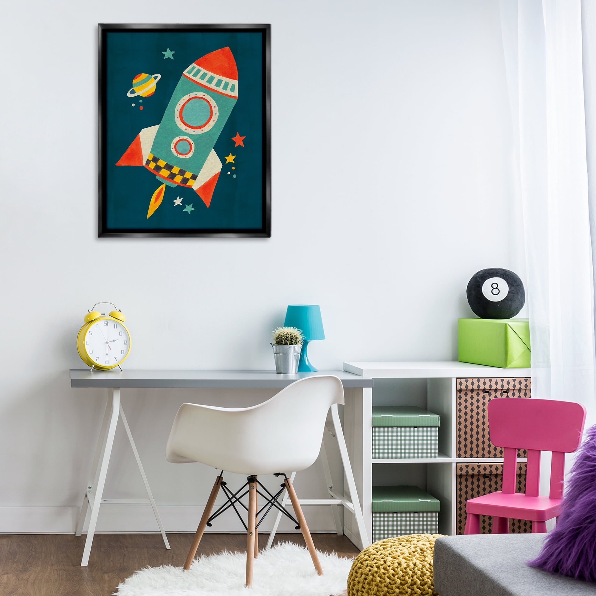 Stupell Industries Rocket Ship in Space Transportation Painting Black Floater Framed Canvas Art Print Wall Art, 25 x 31