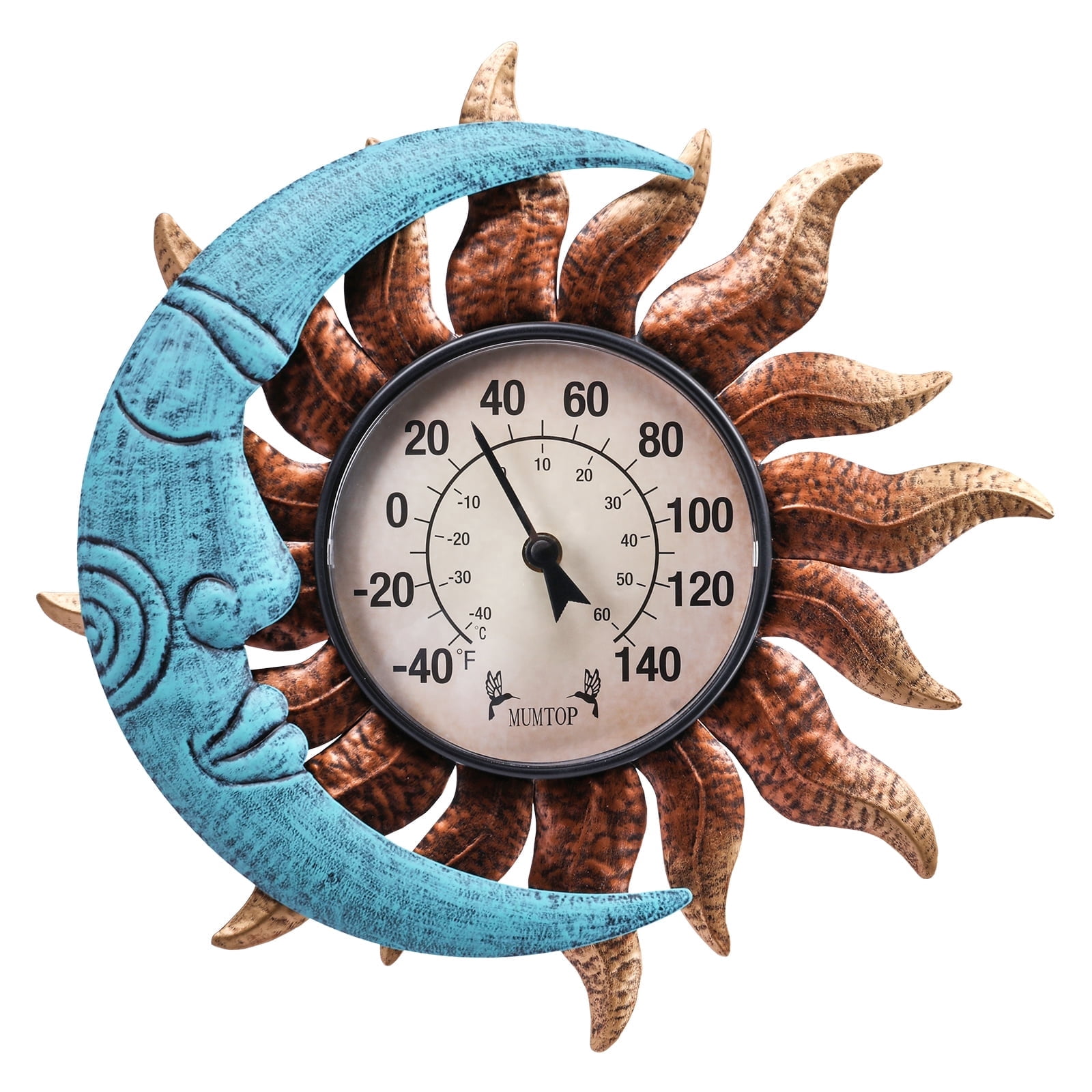 Outdoor Thermometers decor for Indoor - Sun and Moon Wall Art Thermometer Outdoor Thermometer  for  Patio/Garden Decor