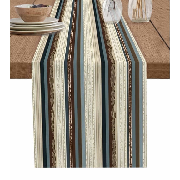 Ldtrchee Boho Streiped Table Runner 72 Inches, Vintage Abstract Beige Vertical Stripes Bed Runner Dresser Scarves Tabletop for Indoor Outdoor Parties/Ceremony/Banquet, 13" x 72"