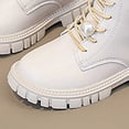 thumbnail image 4 of Kid's Girls Leather Lace Up Mid Calf Combat Boots Lug Sole Fashion Pearl Comfortable Wide Calf Riding Booties with Side Zipper White Size 3.5 Big Kids, 4 of 7